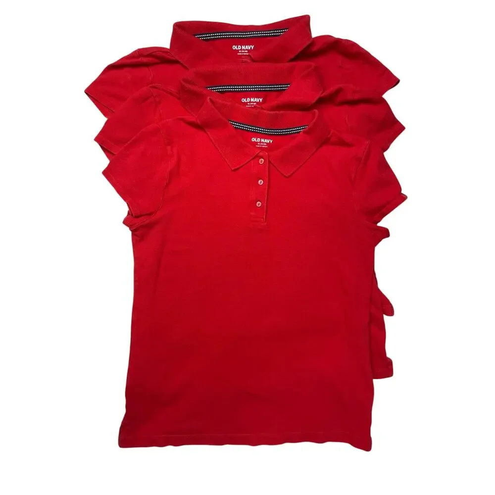 Old Navy Girls Uniform Polo Bundle – 3 Red + 3 White Capped Sleeve